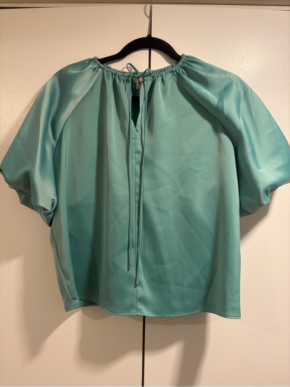 Worthington Aqua Tie-Neck Puff Sleeve Blouse